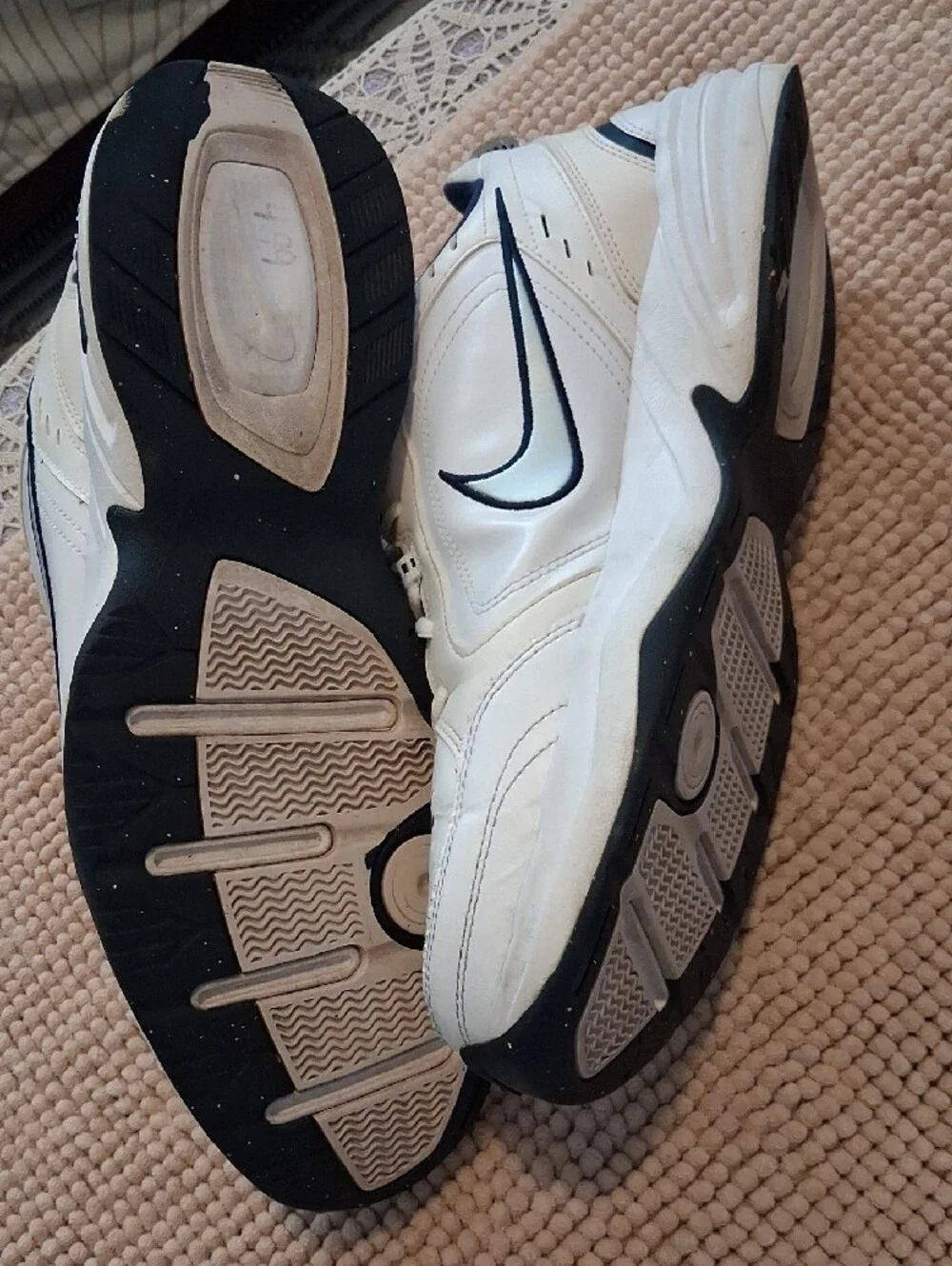 Nike White and Navy Air Monarch Low-Top Sneakers